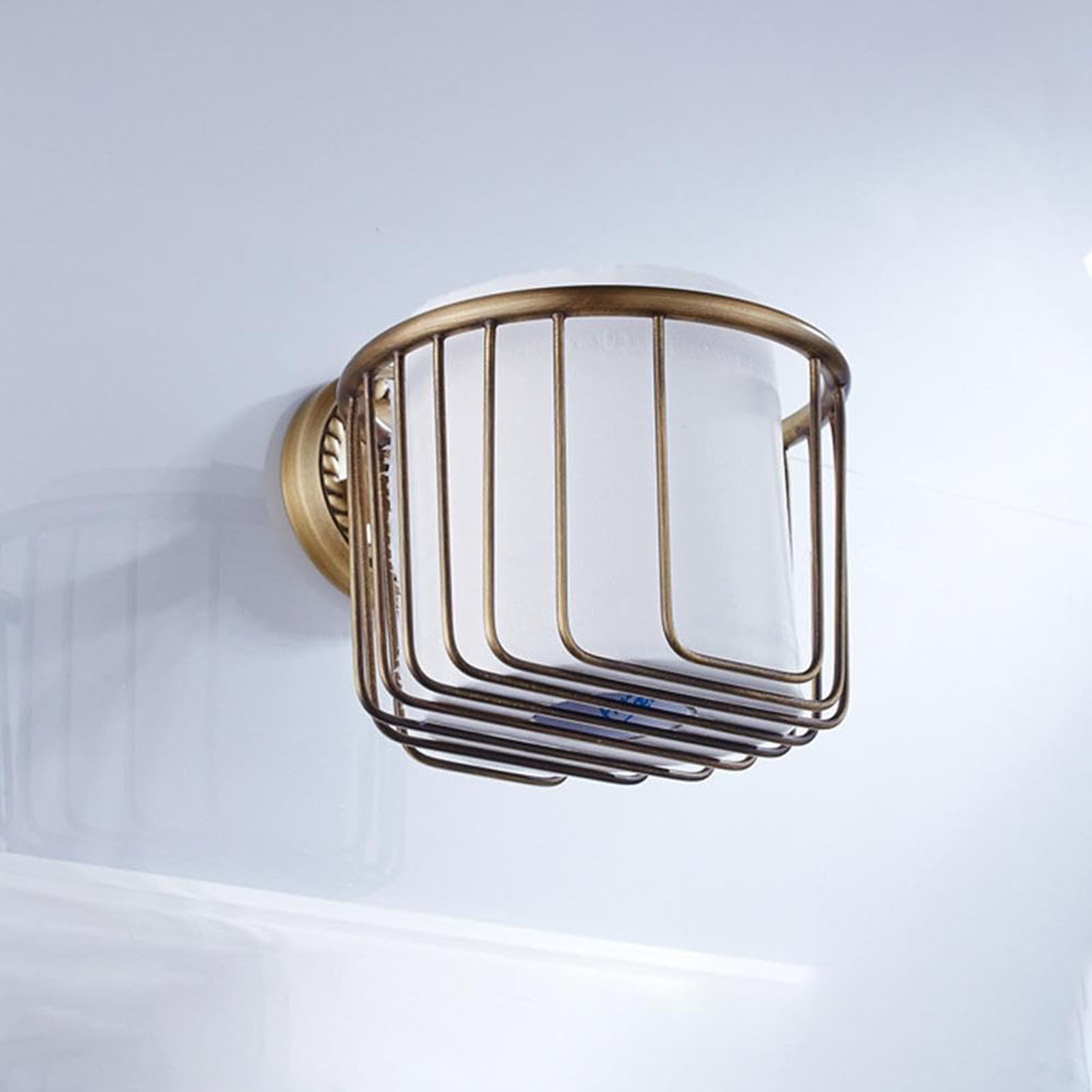 Retro Metal Toilet Paper Holder - Wall Mounted Wire Basket Design with Rust-Resistant Finish, Space-Saving Tissue Roll Storage Rack for Bathroom, Vanity or Powder Room