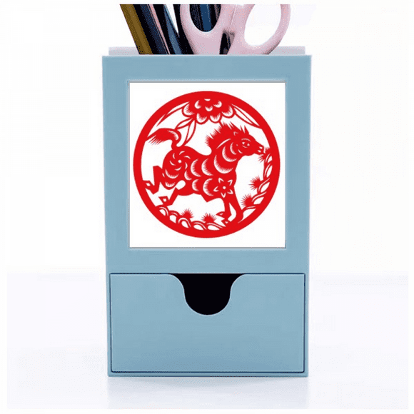 Paper-cut Horse Animal China Zodiac Art Desk Supplies Organizer Pen Holder Card
