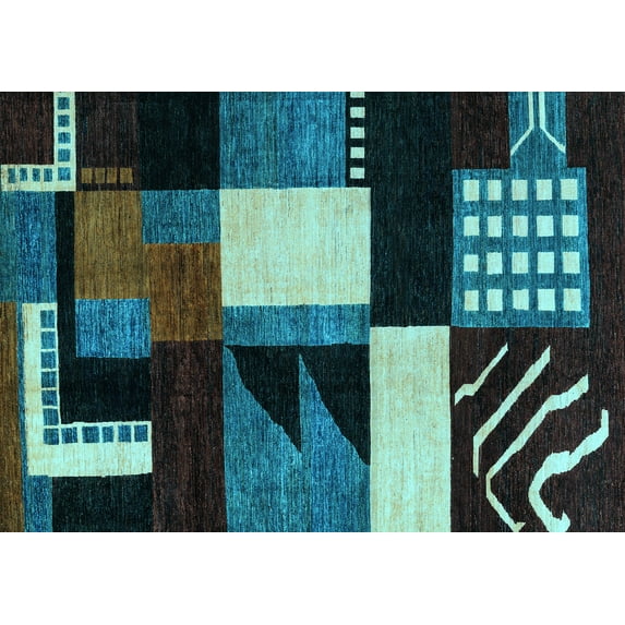 Ahgly Company Indoor Rectangle Oriental Light Blue Modern Area Rugs, 6' x 9'
