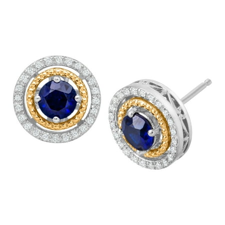 Duet 1 1/3 ct Sapphire Stud Earrings with Diamonds in Sterling Silver & 14kt Gold