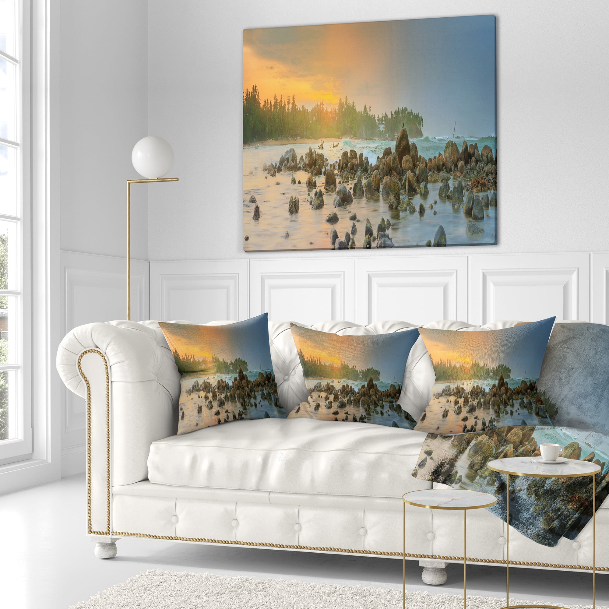 Designart Romantic Untouched Beach Sunset - Landscape Printed Throw Pillow - 18x18