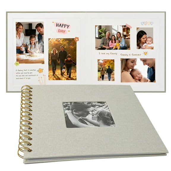 WLGJL 8 x 8 Inch Scrapbook Photo Album Linen Cover, Hardcover Kraft White Pages Memory Book, for Travel Wedding Guest Book Christmas Baby Shower (20 Sheets/ 40 Pages, Beige)