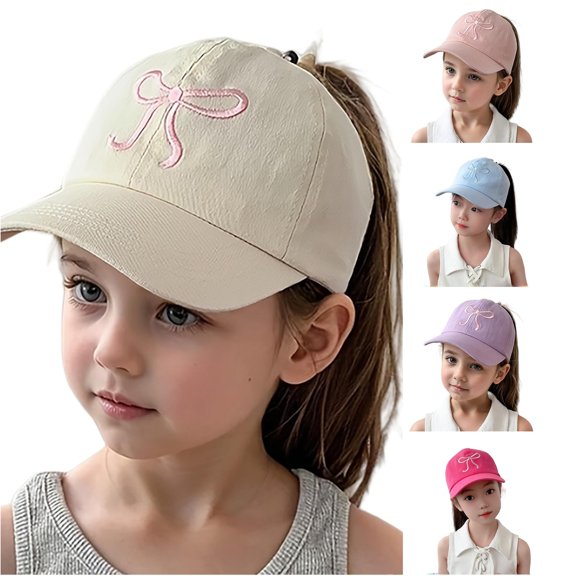 Oiyii Toddler Girl's Chic Baseball Caps Bow‑Stitched Bucket Hats Casual Daily Cap, Beige