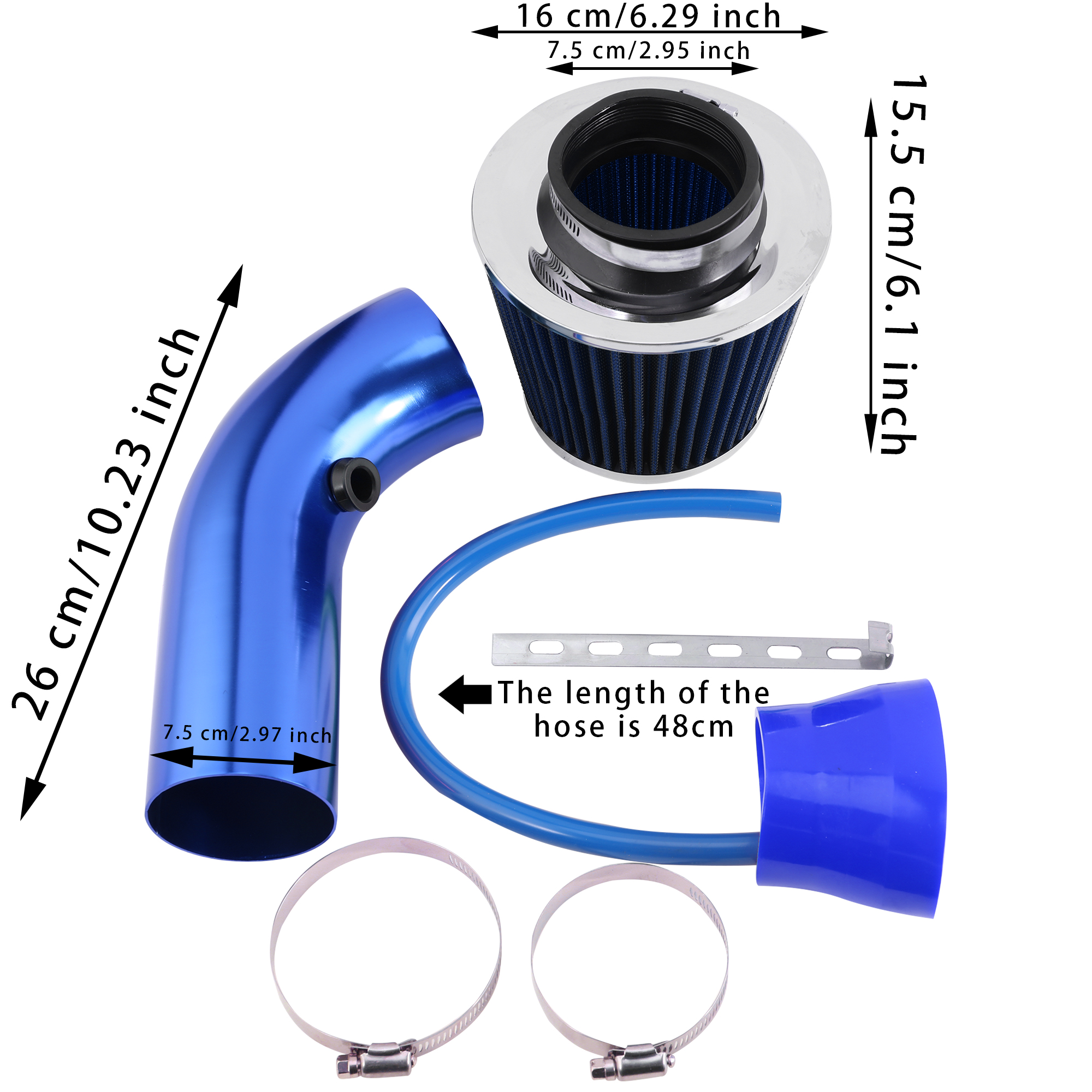 3 inch 76mm Universal Cold Air Intake Pipe Kit, Automotive Air Intake Air Filter Induction Flow Hose Pipe Kit