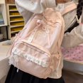 thumbnail image 4 of Large Capacity Backpack with Bow Pendant, Multi-Pockets Lace Zipper Closure School Bag for Outdoor Travel Trip (Pink), 4 of 8