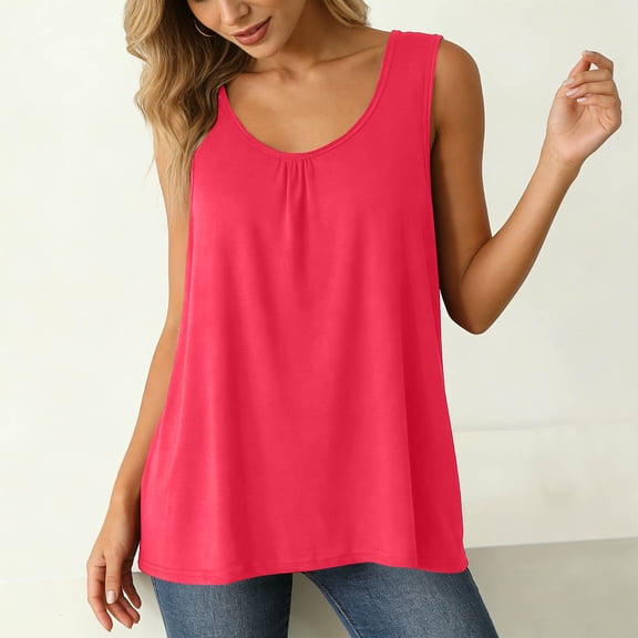 Plus Size Womens Casual Tank Tops Crew Neck Ruched Loose Fitting Sleeveless Flowy Tunic Blouse 4XL