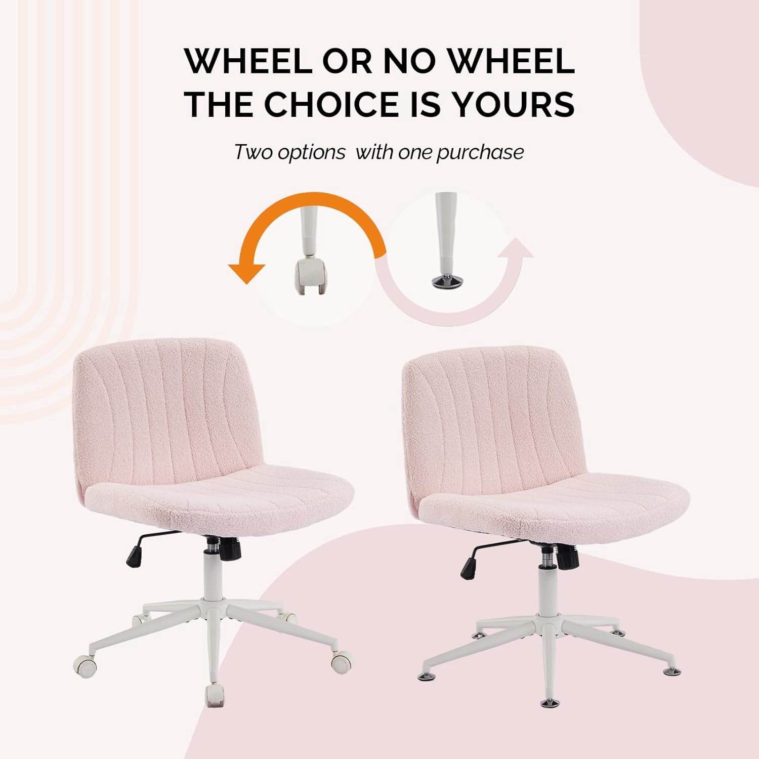 JOYMOR Modern Vanity Chair Dual-Use with/no Wheels, Armless Criss Cross Legged Chair, Swivel Wide Comfy Office Desk Chair, Computer Chair