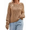 thumbnail image 3 of Womens Oversized Cable Knit Crew Neck Long Sleeve Fall Chunky Pullover Casual Loose Fit Sweater Tops Khaki L, 3 of 9