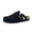 Black, variant on Cushionaire Hamlet Genuine Leather Suede Clogs for Women, Slip On Shoes with Detailed Metal Buckle Strap and Memory Foam Footbed