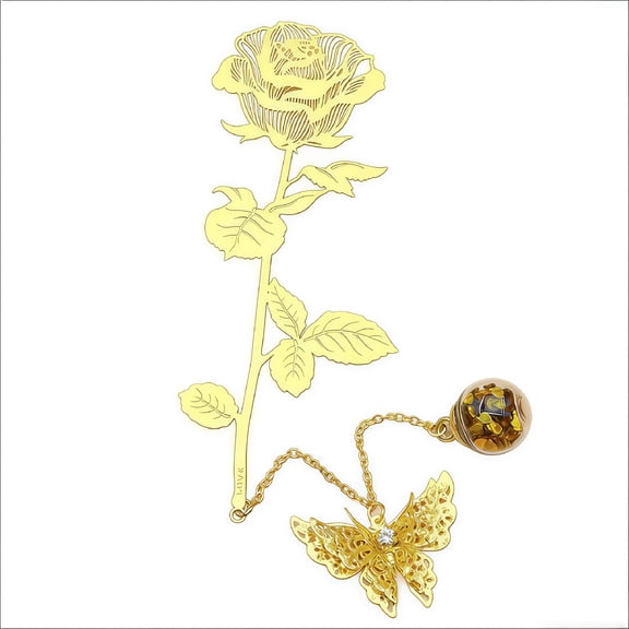 CCOCC Bookmark,Elegant Metal Bookmark with 3D Butterfly and Rose Pendant,Book Marks for Reading for Women Men Reading Lovers