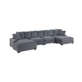 thumbnail image 2 of Contemporary Modular Sectional Sofa Dark Gray Corduroy Upholstered 6pc Living Room Set LAF and RAF Chairs Armless Chairs Ottomans, 2 of 10
