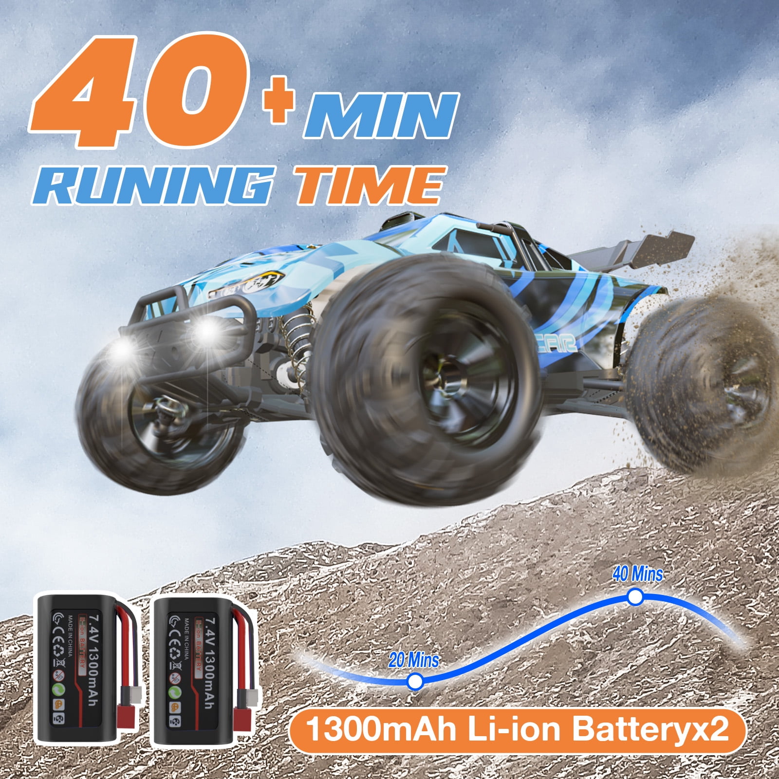 Yeahill 1:16 RC Car for Adults & Kids, All Terrain 4x4 Remote Control Car, 40+ km/H Off-Road RC Trucks, 40+ Mins Running High Speed Remote Control Trucks for Teen Boy Girl Gifts