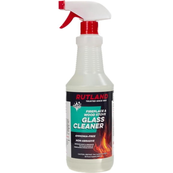Rutland Fireplace Glass and Hearth Cleaner for High Temperature Glass, Wood Stove Cast Iron, Steel, Fireplace Grates & Screens - Ammonia-Free Cleaning Solution for Soot - Made in USA, 32 oz