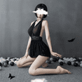 thumbnail image 1 of Camisón de dormir seductor transparente de doble capa con escote en V profundo y espalda descubierta para mujer europea y americana 995, 1 of 4