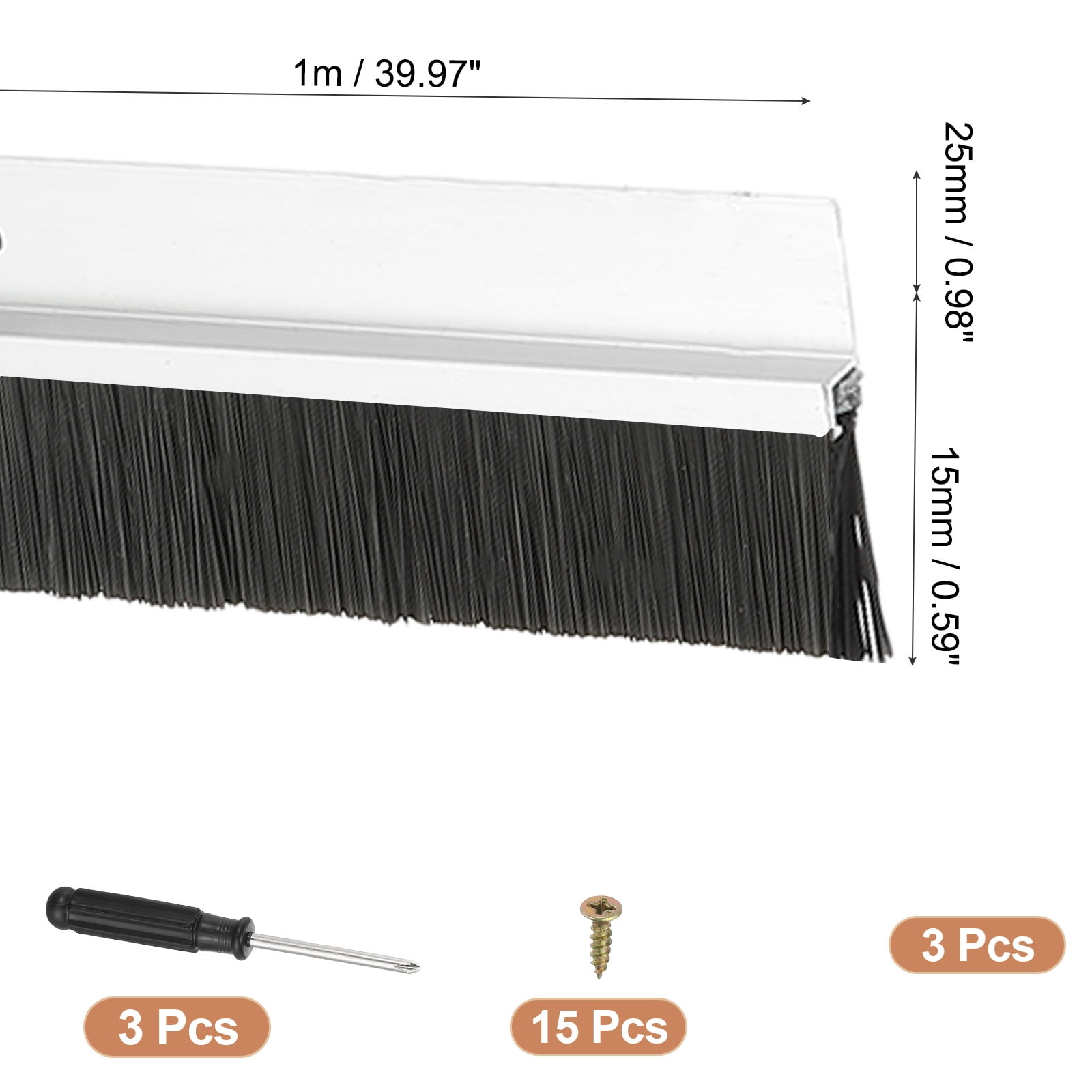 Uxcell Door Brush Sweeps, H-shape Aluminum Alloy Holder Door Sweep for Bottom of Door Seal Garage Silver 0.59" x 39.37"