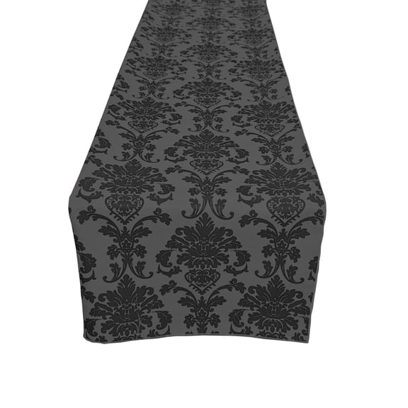 Poplin Damask Table Runner Charcoal