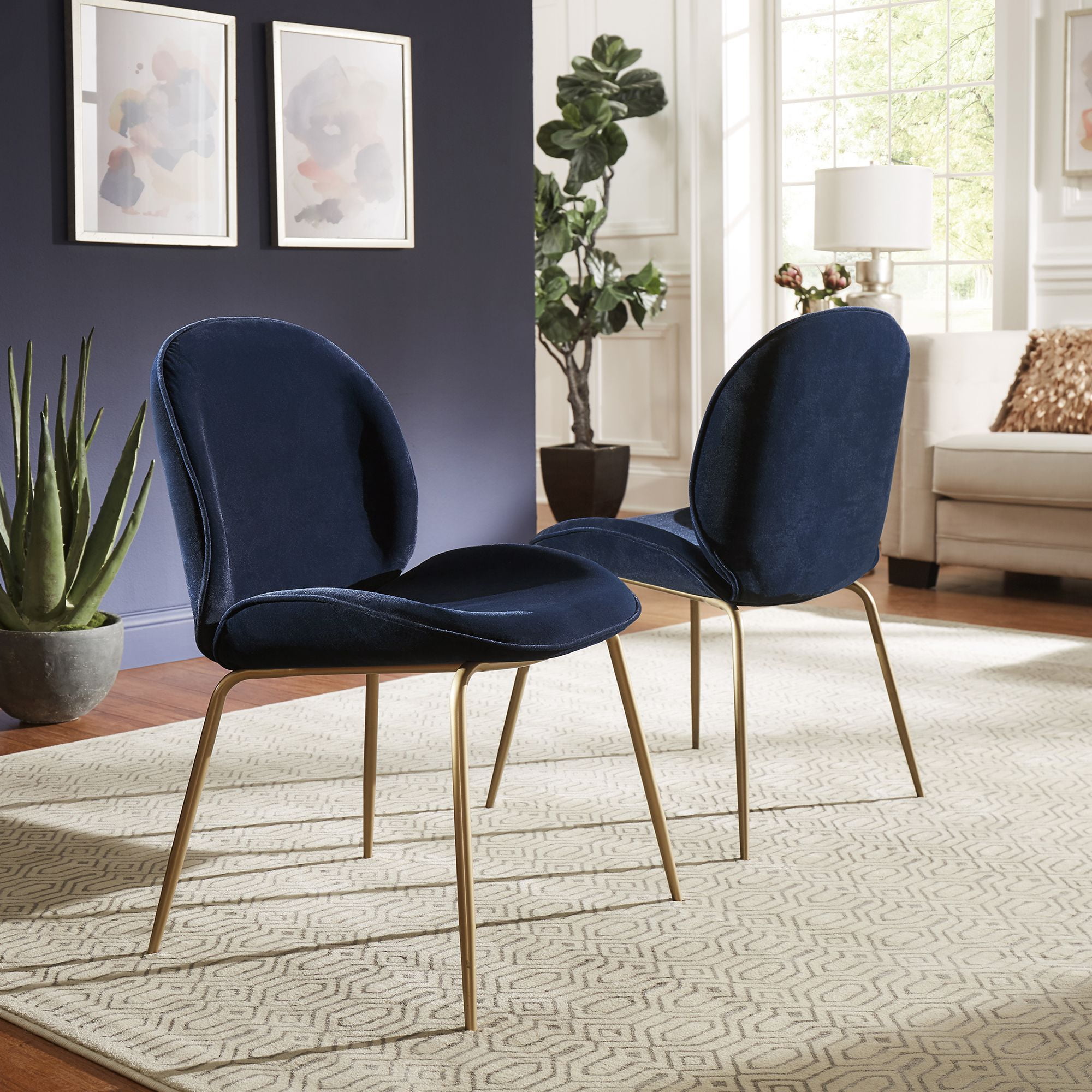 HomyCasa Set of 2 Upholstered Dining Chairs Velvet Fabric Seat Pad Wood Print Metal Legs Grey