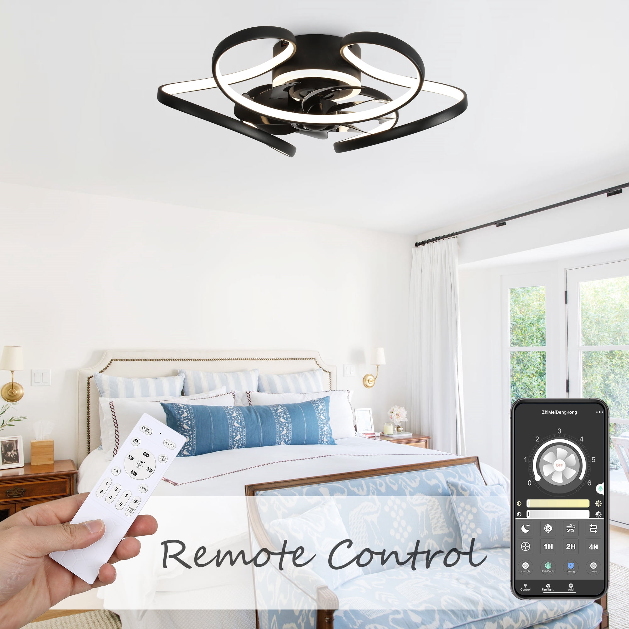 22inch Low Profile Ceiling Fan with 6- Speed, Reversible Flush Mount Ceiling Fan with Dimmable Light APP and Remote Control