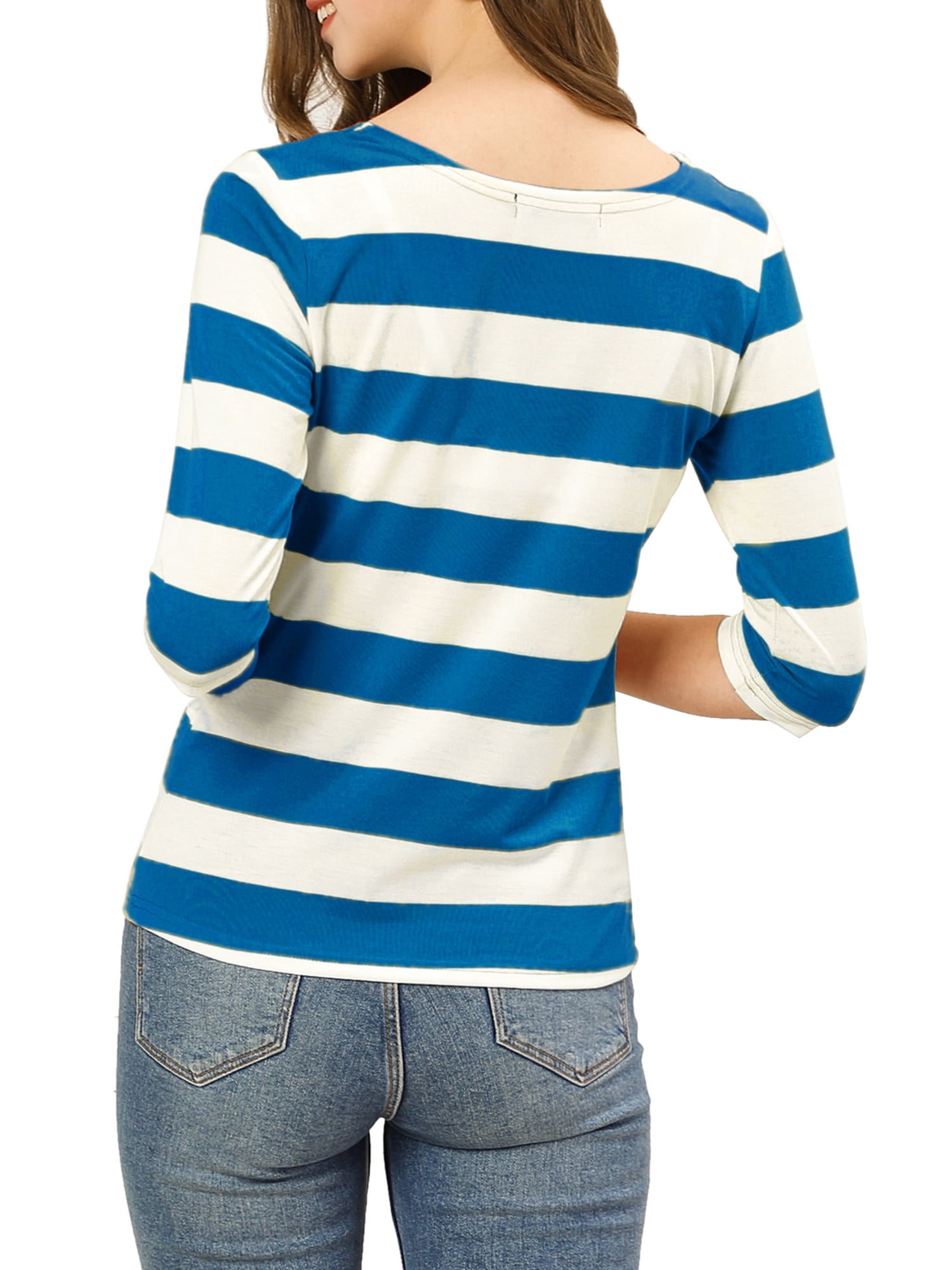 DARING DIVA Women's Halloween Costume Boat Neck Top T-Shirts M Blue White