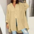 thumbnail image 2 of Ecqkame Women's Casual Cotton Linen Shirtturndown Collar Long Sleeve Button Down Tops Solid Color Curved Hem Loose Blouse 01-Khaki XXL, 2 of 6