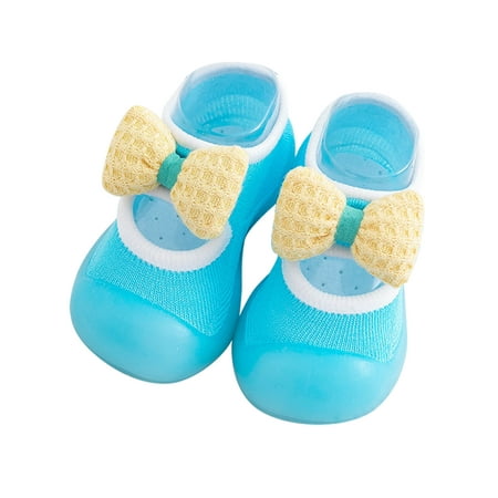 

Bellella Girls Walking Shoe Knit Upper Flats Bow Sock Shoes Breathable Floor Slippers Casual Gym Sneakers Blue Bow 7.5C