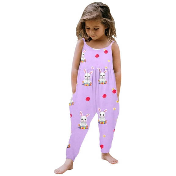 Aihuaihua Easter Day Outfit for Kid Girls Jumpsuit Romper Spring Summer Outfit with Pockets Easter Toddler Girl Outfit