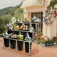 thumbnail image 3 of 3-Layers Flower Display Stand with 12 Buckets, Open Tier, 360° Mobility, Flower Cart, Patio, Living Room, Cafe (Gold), 3 of 8