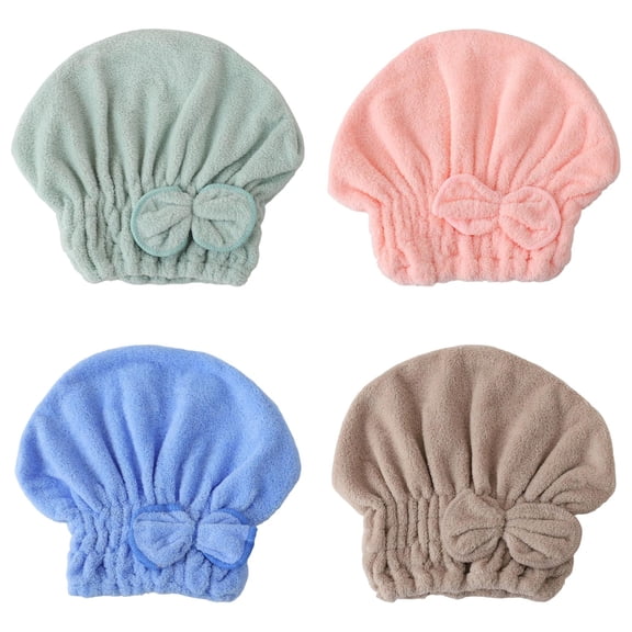 4Pcs Microfiber Hair Towels, Drying Head Wraps for Women with Bow-Knot, Shower Cap Hair Turban Hair Wrap Bath Cap, for Curly Short or Long & Wet Hair Gift for Women