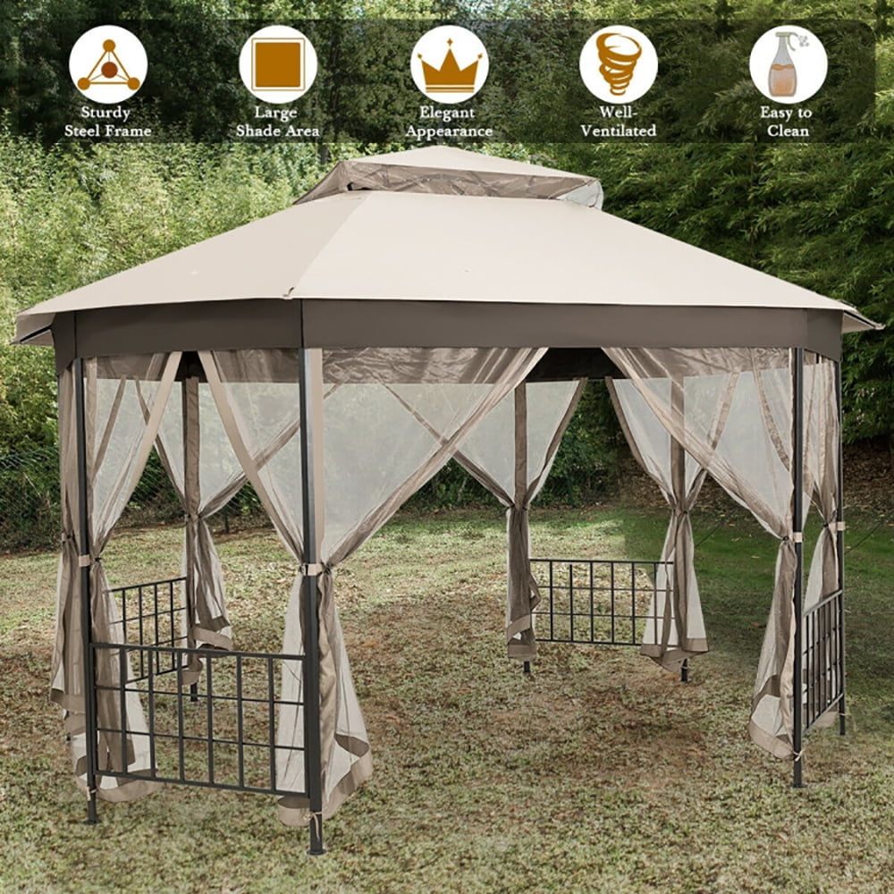 Aimee Lii 10' x 12' Octagonal Patio Gazebo, Backyard Canopy Gazebo, Beige Aimee Lii 10' x 12' Octagonal Patio Gazebo, Backyard Canopy Gazebo, Beige