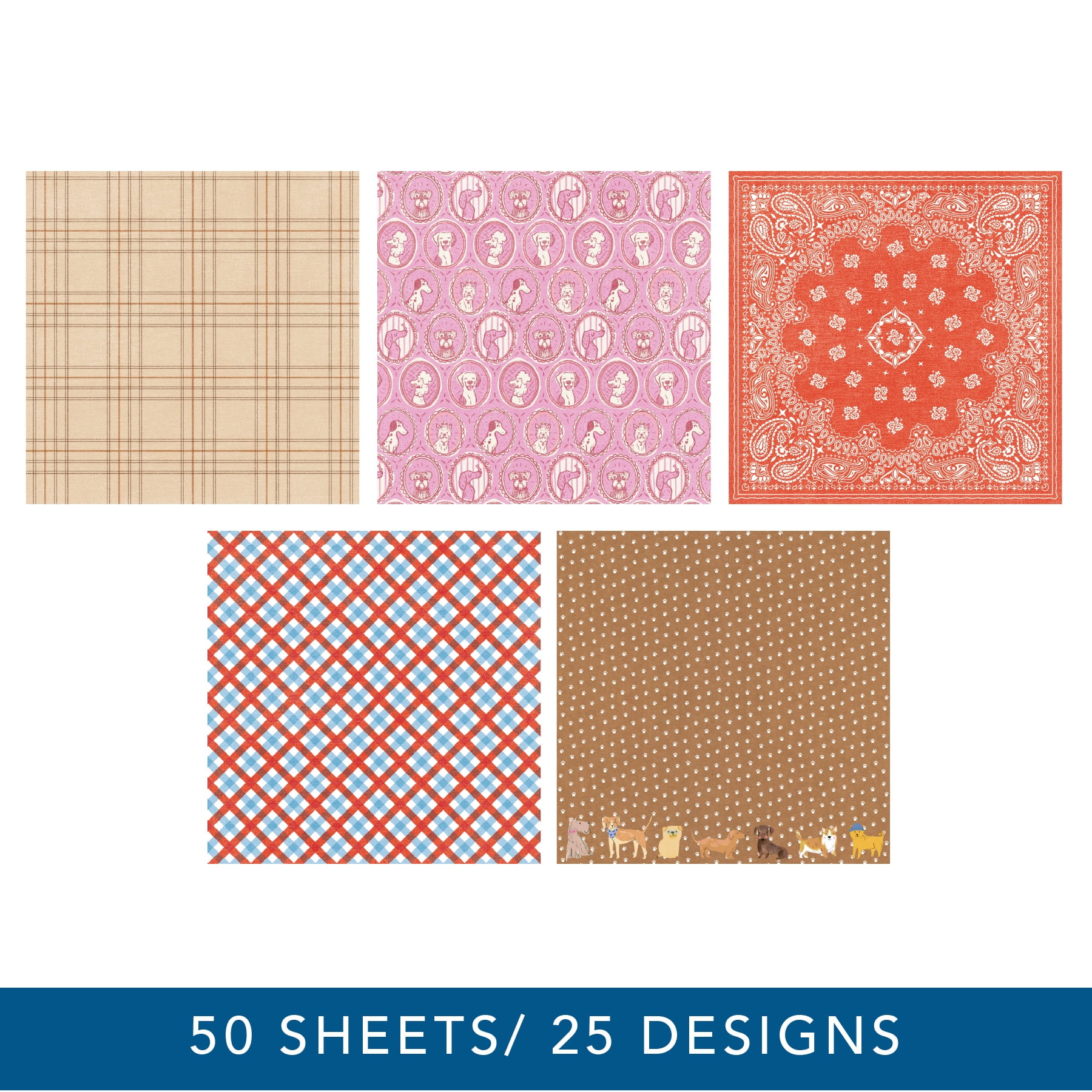 Roobee by Hello Hobby Dogs Paper Pad, Multicolor Design Scrapbook Paper, 50 Sheets, 25 Designs