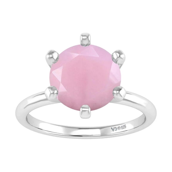 Sterling Silver Natural Pink Opal Solitaire Ring