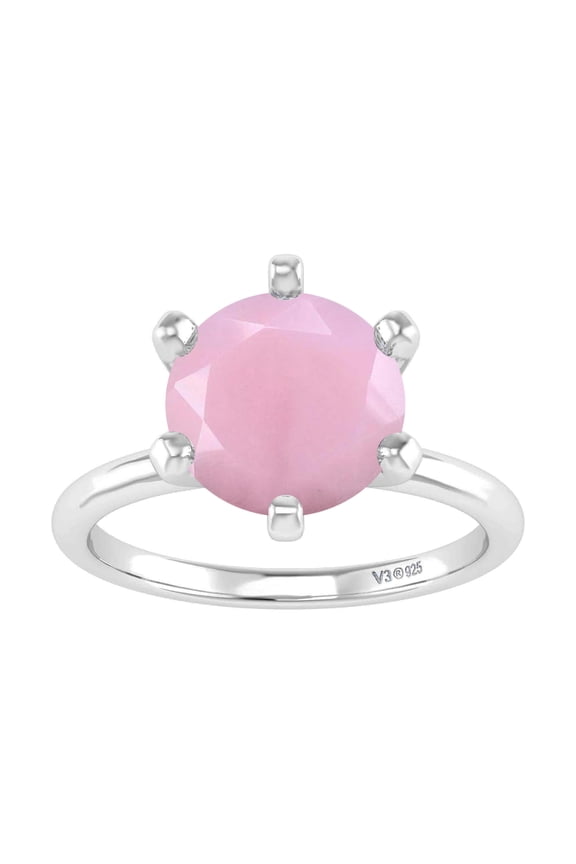 Sterling Silver Natural Pink Opal Solitaire Ring