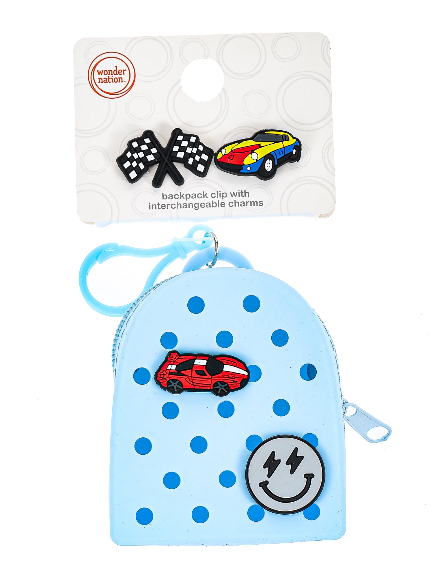 clip on mini backpack Wonder Nation Silicone Mini Backpack Bag Clip/Pouch for Kids with  Interchangeable Charms, Blue, 5 Pieces