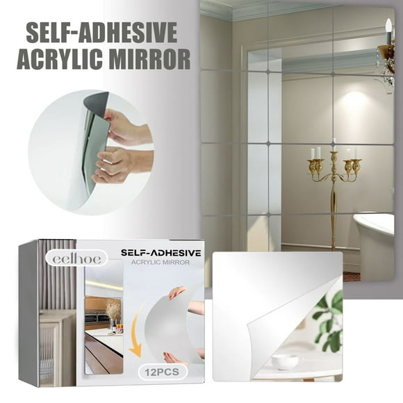 Self-Adhesive Acrylic Mirror Wall Sticker For Living Room Bedroom Bedside Bathroom DIY Cutting Mirror Sticker 12pcs