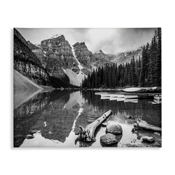 Stupell Industries Rustic Lodge Shallow Waters Mountain Range Landscape Docked Boats Canvas Art, 20 x 16, by Daniel Sproul