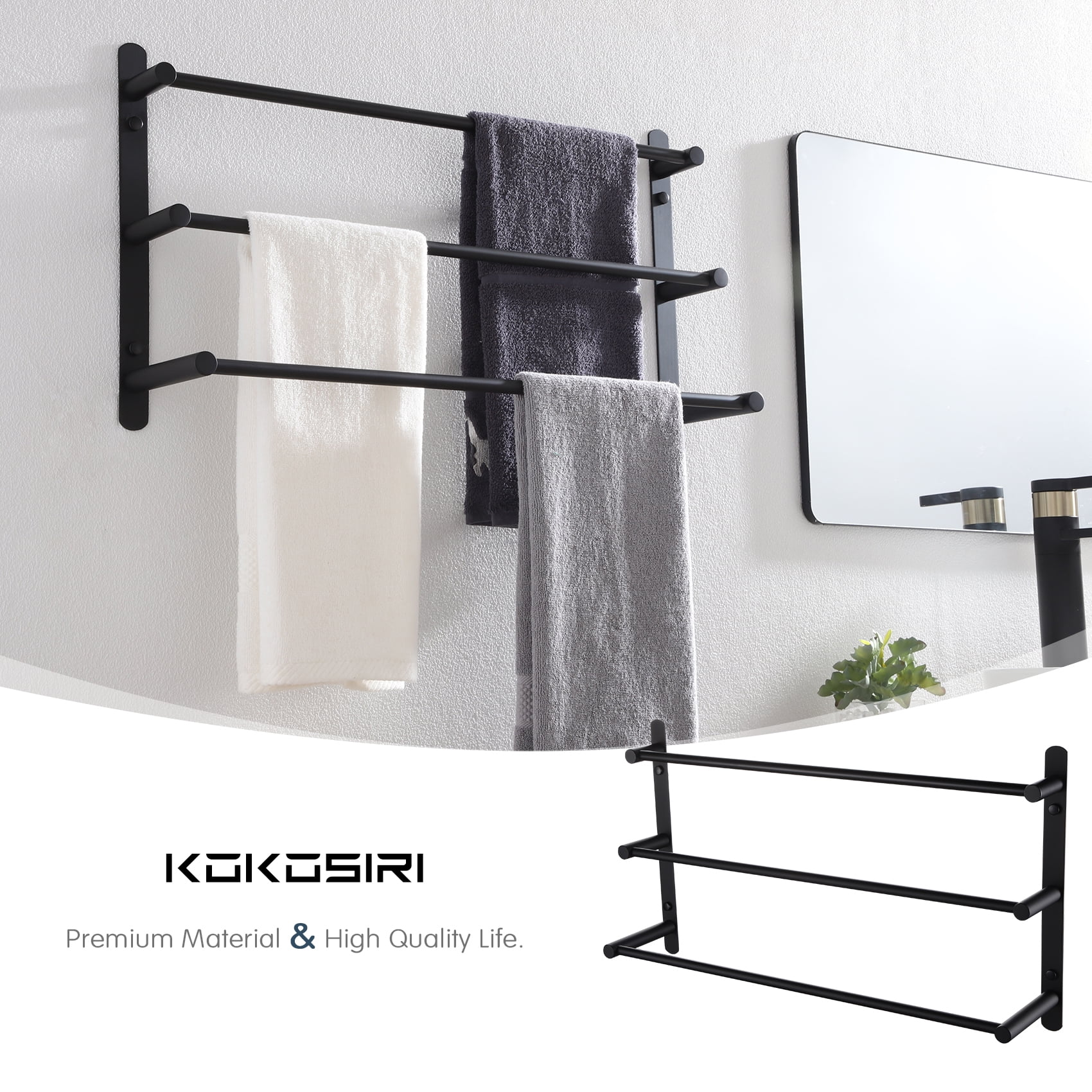 KOKOSIRI Towel Rack 24'' Bathroom Towel Shelves with Double Towel Bars  SUS304 Stainless Steel Wall Mounted Brushed Nickel B6003BR-L24 