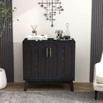Jopath Sideboard Cabinet with Adjustable Shelves and Solid Wood Legs, Buffet Cabinet with Storage Mid Century Modern Fluted for Living Room Entryway Hallway Dining Room Kitchen Black