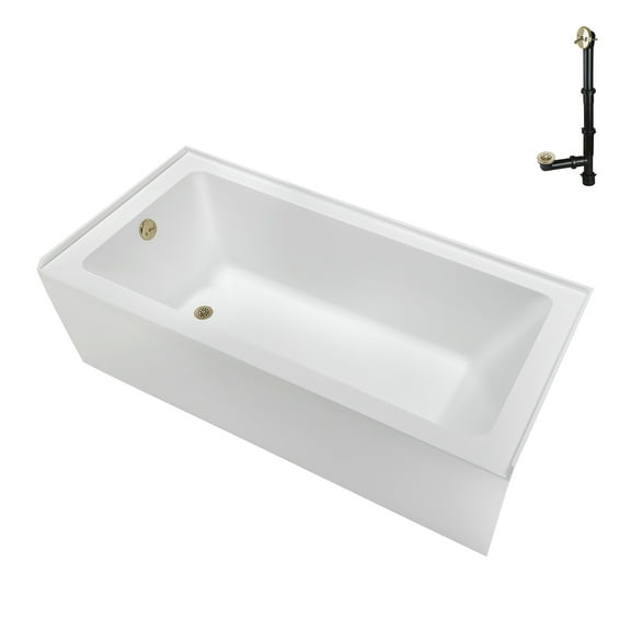 Streamline NAL-5360-PBR 66 in. x 32 in. Acrylic Left-Hand Drain Alcove Bathtub in Glossy White With External Drain in Polished Brass