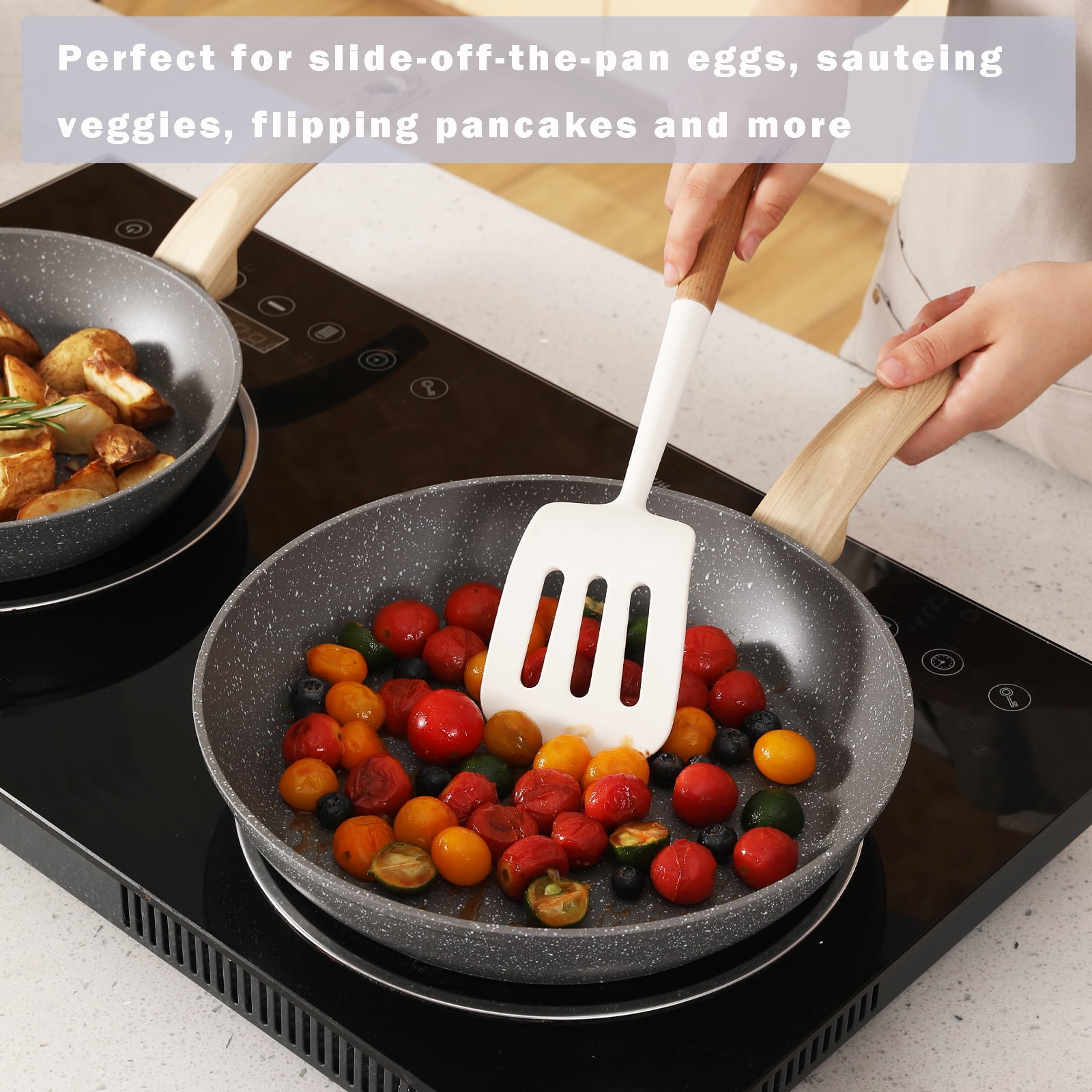 Vkoocy Nonstick Pots and Pans Set, 6 Pcs Black Granite Induction Kitchen Cookware Sets