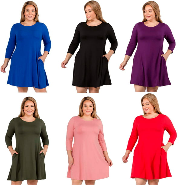 Three-Quarter Sleeve Swing Dress (Plus Size) - Walmart.com
