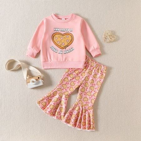 

Esho Valentines Day Outfits Baby Toddler Girls Clothes Long Sleeve Tops/Romper + Printed Pants 2Pcs Outfit Set 12M-6T