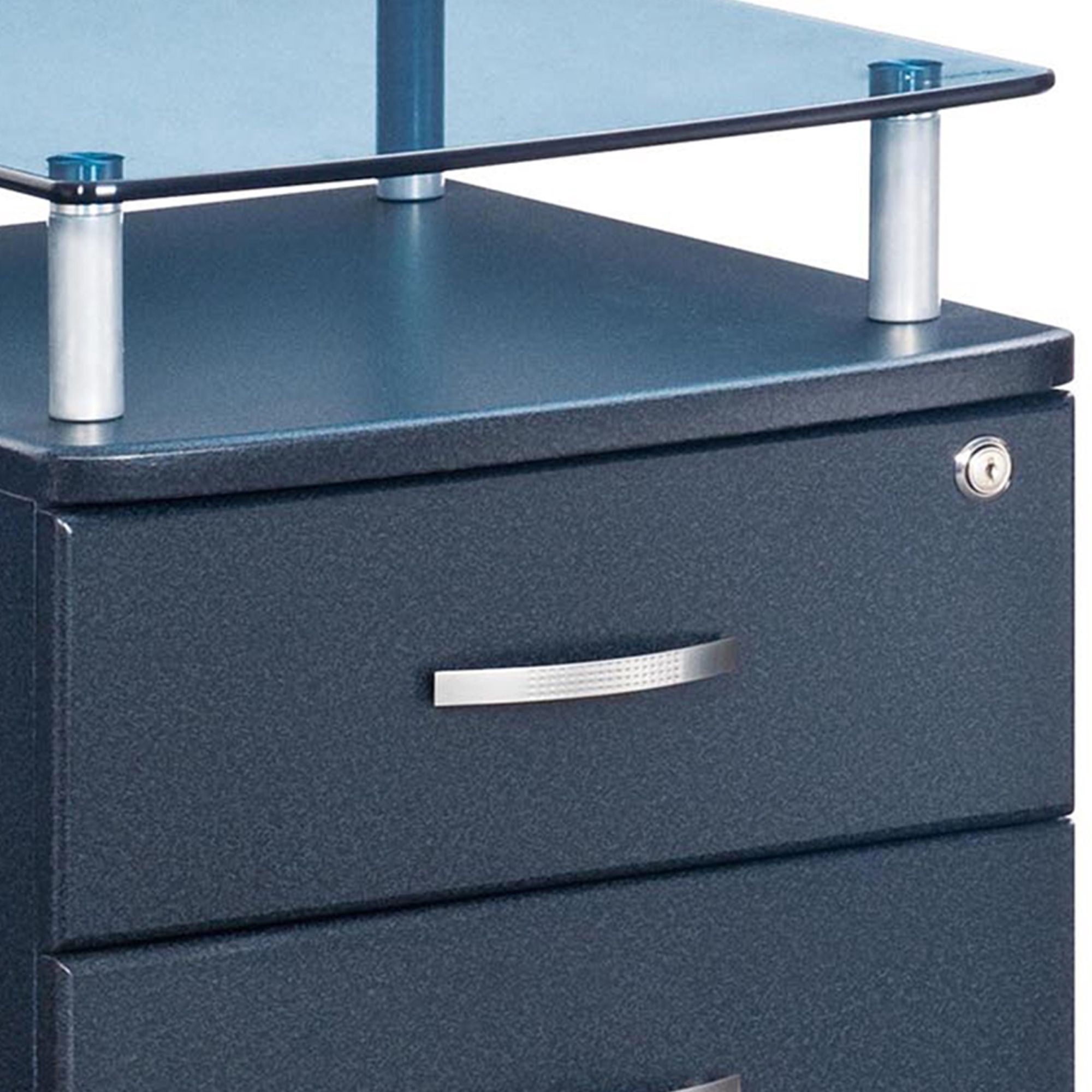 Techni Office Solutions 24" Blue and Clear Durable Rectangular Rolling File Cabinet