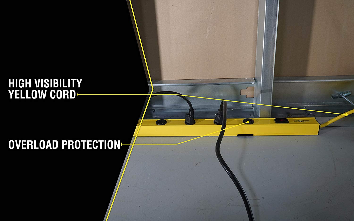 Yellow Jacket 5154 4-Foot Metal Power Strip With 510J Surge Protector and Re-settable Circuit Breaker, Featuring 12 Outlets with 6-Foot Yellow Cord