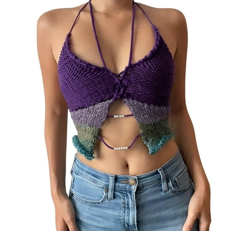 

HSMQHJWE Women S Novelty Tanks & Camis Fitted T Shirt Women S Split Design Sense Contrast Color Sling Hot Girl V Neck Showing Chest Showing Back Bottoming Halter Top Camisole Bra Plus Size