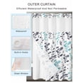 thumbnail image 4 of No Hook Shower Curtain with Snap-in Liner, Aqua Grey Botanical Waterproof Fabric Bathroom Curtains, Watercolor Spring Floral Summer Leaf Bath Curtains & Mesh Top Window Standard 72''x72'', 4 of 9