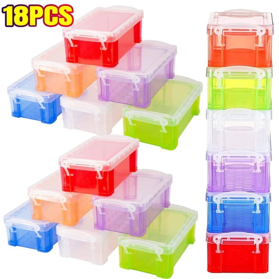 18 PACK Plastic Storage Boxes Organizer Colorful Storage Containers Box for Fishing Sewing Tools, Pen Pencil Storage Container Box Case for Craft Office Supplies