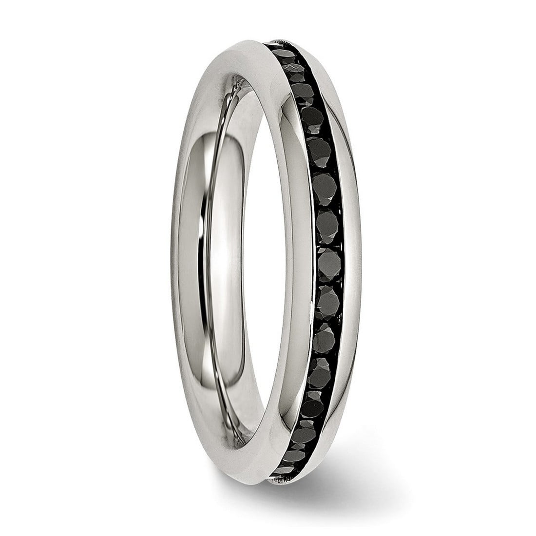 Stainless Steel Polished 4mm Black Cubic Zirconia Ring Size 6 Ring for Women