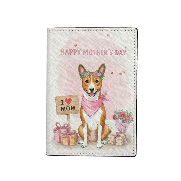 Happy Mother's Day Basenji Love Dog Mom Heart Flower Travel Passport Wallet African Barkless Dog Lover PU Leather Passport Holder Cover - 12004