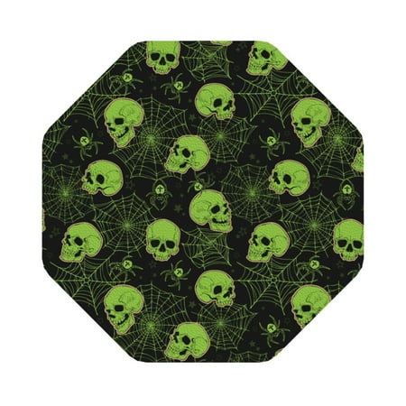 

Coaee Skulls And Cobwebs Print Leather Coasters Set of 6 Non-Slip Washable Cup Coasters for Home Office Bar Octagon