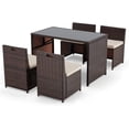 thumbnail image 5 of 5 Pieces Patio Dining Sets Outdoor Space Saving Rattan Chairs with Glass Table Patio Furniture Sets Cushioned Seating and Back Sectional Conversation Set, 5 of 8